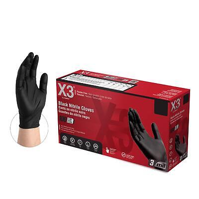 X3 Black Nitrile Disposable Industrial Gloves 3 Mil Latex/Powder-Free Food