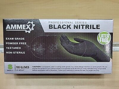 100 AMMEX ABNPF42100 Black Nitrile Gloves 5ml Small Case Gloveworks Work Medic S