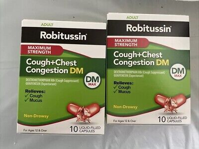 2 Robitussin Adult Maximum Strength Cough Chest Congestion Dm Max 10CT Exp 07/25