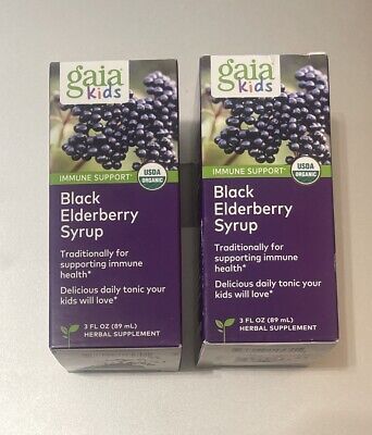 2 X Gaia Herbs, Kids, Black Elderberry Syrup, 3 fl oz (89 ml) Exp 07/23