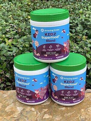 3 PACK AMAZING GRASS KIDZ SUPERFOOD BERRY BLAST 6.35oz./30 SERVINGS EACH
