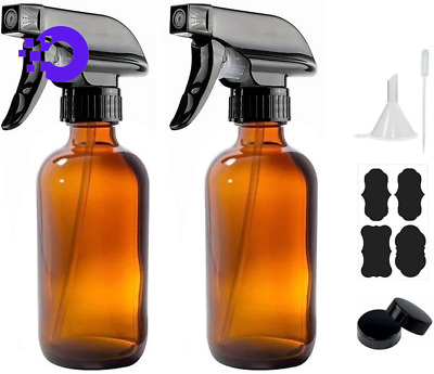 8 oz Amber Glass Spray Bottles 2 Pack Refillable Empty Bottle for Cleaning NEW