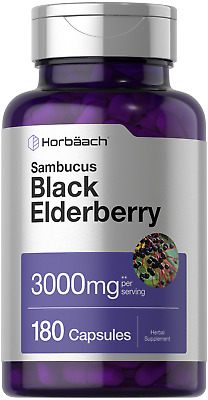 Black Elderberry Capsules 3000mg 180 Pills | Non-GMO, Gluten Free | by Horbaach