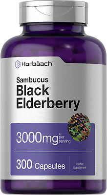 Black Elderberry Capsules 3000mg | 300 Count | Sambucus | Non-GMO | by Horbaach