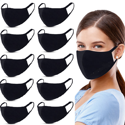 Black Face Mask 10 Pcs Reusable Washable Cotton Breath,Comfortable Double Layer