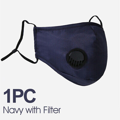 Cotton Cloth Face Mask Adjustable Washable Reusable Breathable with Valve+Filter