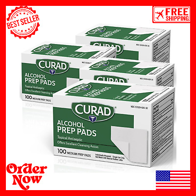 Curad Alcohol Prep Pads Swabs Wipes - 4Box 400 Counts Isopropyl Wipes Thick Pad.