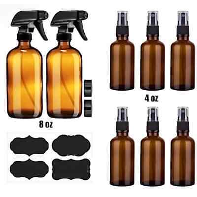 DAILY SPRAYER Empty Amber Glass Spray Bottles 8-PACK 8oz / 4oz Refillable Bottle