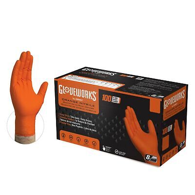 GLOVEWORKS HD Orange Nitrile Disposable Gloves 8 Mil Raised Diamond Texture, 100