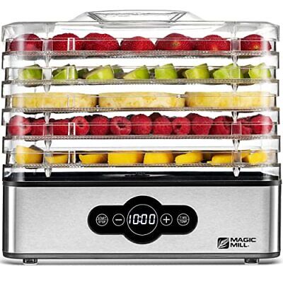 Magic Mill Food Dehydrator Machine 5 Stackable Stainless Steel Trays Jerky Dryer