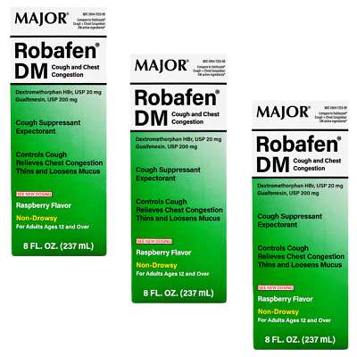 Major Robafen DM Cough Syrup - 8 Fl Oz | 2x LARGER SIZE | Robitussin DM (3 Pack)