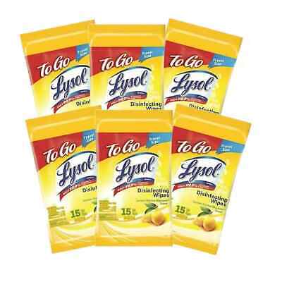 PACK OF 6 LYSOL Disinfecting Wipes - Lemon & Lime Blossom To-Go Flatpack 15 ct.