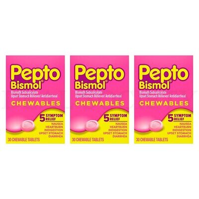 Pepto Bismol 5 Symptom Relief Chewable Tablets 30 ct Lot of 3