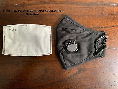 Reusable Washable Cloth Face Mask with Air Valve + PM2.5 Carbon Filter (Black)