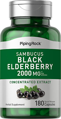Sambucus Elderberry Capsules | 2000mg | 180 Count | Non-GMO | by Piping Rock