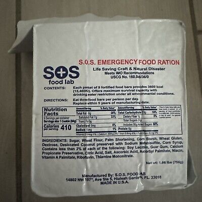 SOS Food Labs, Inc. 185000825 S.O.S. Rations Emergency 3600 Calorie Food bar