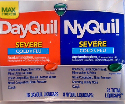 Vicks DayQuil and NyQuil Combo Pack SEVERE Cold & Flu Medicine Pack of 24