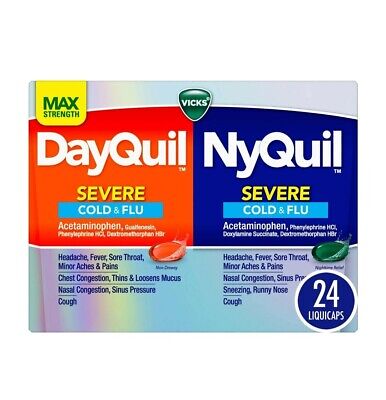Vicks DayQuil and NyQuil Severe Cold & Flu 24 Liquicaps Exp 09/2026