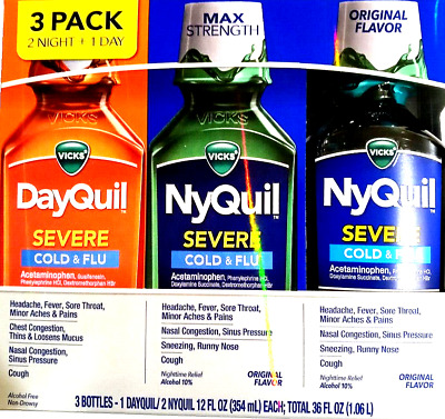 Vicks Severe DayQuil and NyQuil Cough, Cold & Flu Relief, 36 fl oz EXP 01/2026