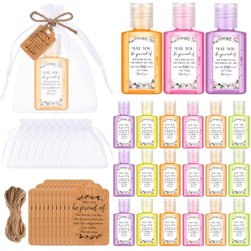 Frienda 24 Sets Thank You Hand Sanitizer Gift Set Graduation Gifts Mini Travel Size Hand Sanitizers with Organza Bags Tags for Mom Coworker Teacher Nurse Week Gifts Employee Appreciation