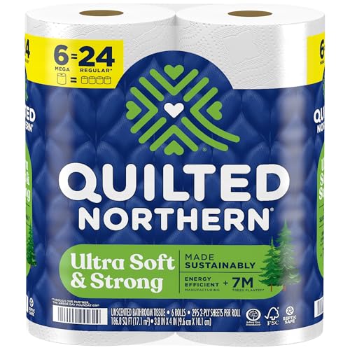 Quilted Northern Ultra Soft & Strong Toilet Paper, 6 Mega Rolls = 24 Regular Rolls, 5X Stronger*, Premium Soft Toilet Tissue with Recyclable Paper Packaging