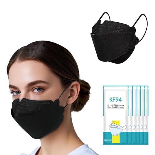 RTUPUYIP 60pcs KF94 mask,Disposable Black Masks,4 layers Protection Filter Efficiency>95%,Double line nasal frame,Highly elastic ear straps,Breathable comfort,Suitable men women daily use