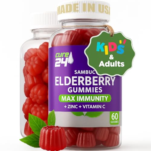 Sambucus Elderberry Gummies + Vitamin C + Zinc for Kids & Adults, X3 Immune Support, Natural Flavors + Ingredients, Vegan, Non-GMO, Made in USA (60)