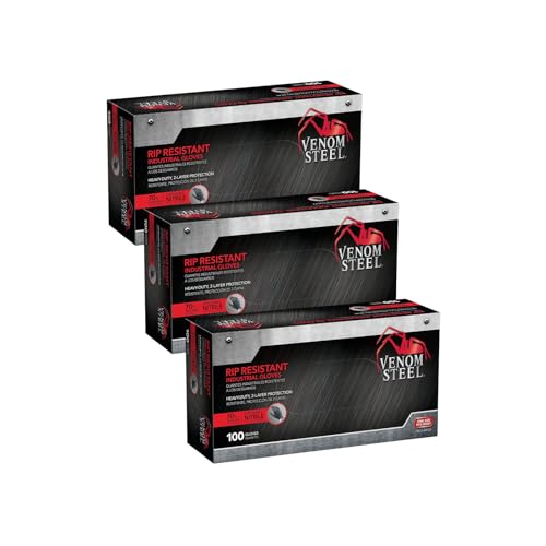 Venom Steel Industrial Nitrile Gloves, 6 mil, 2 Layer Rip Resistant, One Size Fits Most, 100 Count, (Pack of 3)