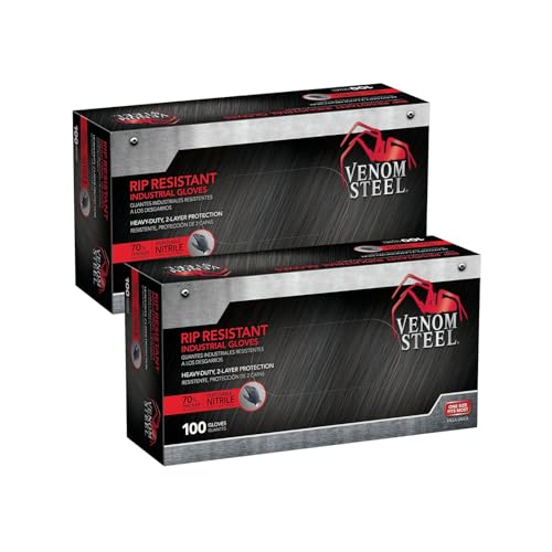 Venom Steel Industrial Nitrile Gloves, 6 mil, 2 Layer Rip Resistant, One Size Fits Most, 100 Count, (Pack of 2)