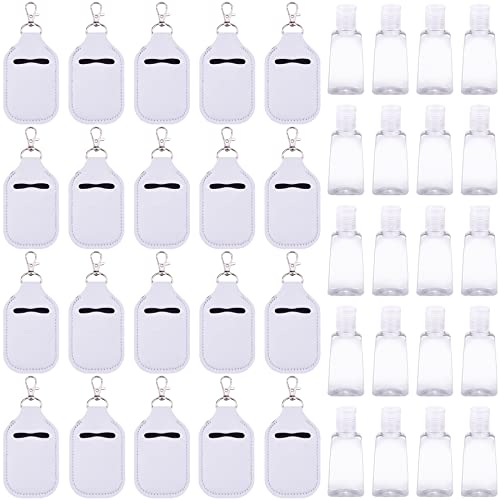 Duufin 40 Pieces Hand Sanitizer Holder Empty Travel Bottle Set: 20 Hand Sanitizer Keychain Holders and 20 Reusable Flip Cap Travel Bottles, White