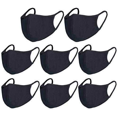 Pack 8 Black Dust Mouth Mask - All Cotton Covering - Reusable Cloth Comfy Breathable Material Black Pack 8pcs