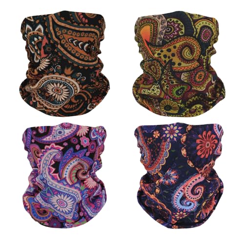 SMEHCF 4 Multipurpose Bandanas for Women Men Headband Balaclava Hair Head Scarf Face Half Airsoft Paintball Mask Neck Gaiters Breathable Washable Colorful Cashew Flower Warm Colors