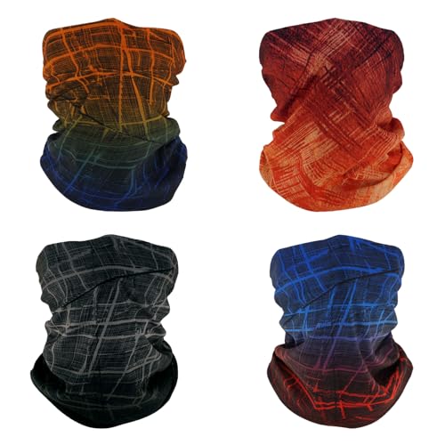 SMEHCF 4 Multipurpose Bandanas for Women Men Headband Balaclava Hair Head Scarf Face Half Airsoft Paintball Mask Neck Gaiters Breathable Reusable Washable Green Orange Red Black Blue Gradient Color