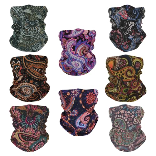 SMEHCF 8 Multipurpose Bandanas for Women Men Headband Balaclava Hair Head Scarf Face Half Airsoft Paintball Mask Neck Gaiters Breathable Washable Colorful Cashew Flower Cool Colors Warm Colors