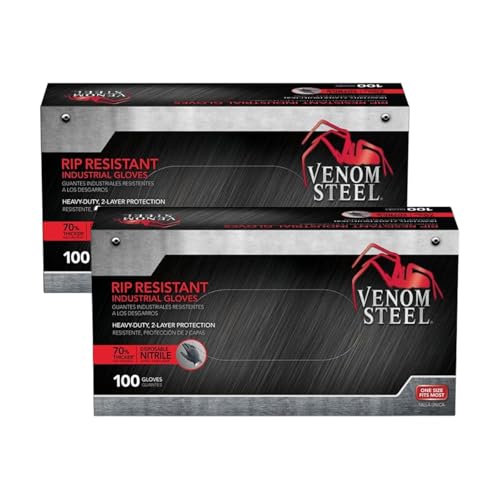 Venom Steel Industrial Nitrile Gloves, 6 mil, 2 Layer Rip Resistant, One Size Fits Most, 100 Count, (Pack of 2)