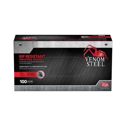 Venom Steel Industrial Nitrile Gloves, 6 mil, 2 Layer Rip Resistant, One Size Fits Most, 100 Count