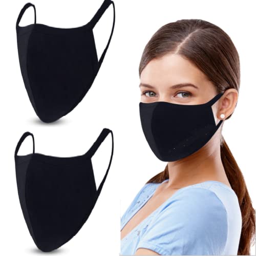 GALAXYLENSE 2 Packs Cotton Washable,Reusable Black Face Mask, Mouth Cover Breathable For Personal Care Protection (2 Packs Black)